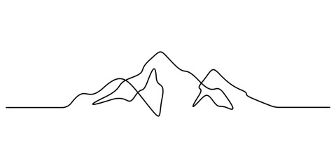 Continuous one line drawing of mountain landscape minimal outline vector illustration