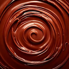 A close-up view of glossy, swirling, rich, dark, brown spread