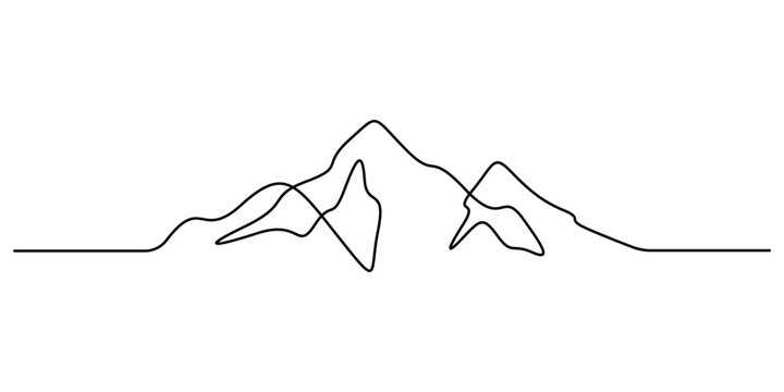 Continuous one line drawing of mountain landscape minimal outline vector illustration