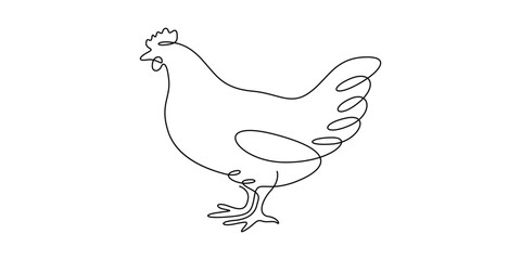 Continuous one line drawing of hen. Minimal outline hen for farm concept vector illustration