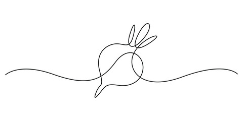 Continuous one line drawing of beetroot outline. Isolated on white background vector illustration 
