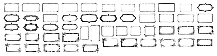 Obraz premium Big set of hand-drawn vector frames and borders. Sketch style doodle collection with various shapes. Vintage decorative design elements for text.