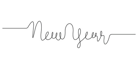 NEW YEAR word text continuous one line drawing minimalist outline vector illustration