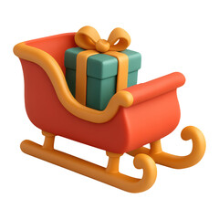 3D Cartoon Christmas Toy Sleigh Icon for Festive Winter Decor