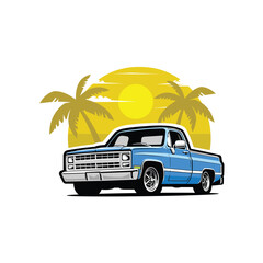 Muscle Truck in The Beach Vector Illustration. Best for Automotive Design Illustration
