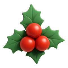 Cute 3D Christmas Holly Berries Icon PNG Graphic for Winter Decor