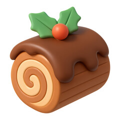Cute 3D Yule Log Icon for Festive Christmas Decoration PNG
