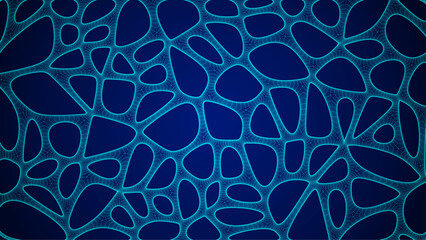 Blue Organic Cell Pattern With Neural Texture. Abstract Voronoi Network. Ai Bg With Neuron And Synapse Geometry. Cyber Grid And Mesh. Techno Background With Dynamic Lines And Curve. Biology Structure