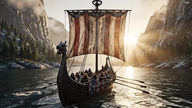 Dragon of the Fjord An Epic Viking Longship's Majestic Voyage
