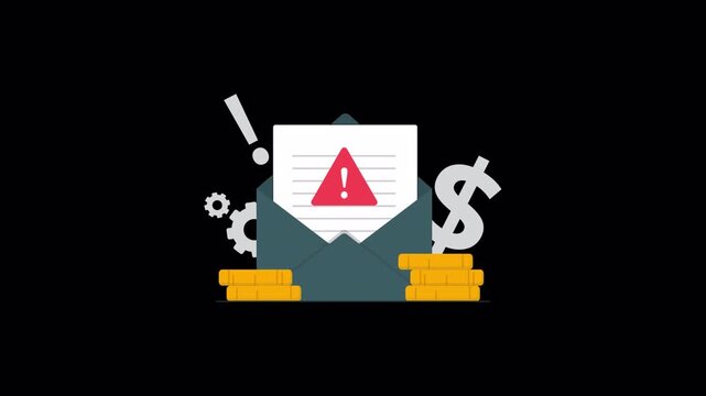 Email Scam and Phishing Alert. Financial Threat Concept Animation Video - Transparent