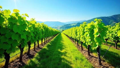 Sun-Drenched Grapevines on a Hillside Promise a Bountiful Autumn Harvest, Ideal for Exquisite Winemaking