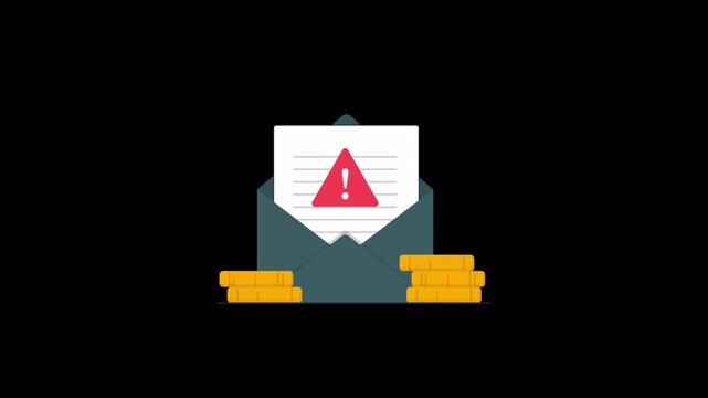 Animated Email Scam and Phishing Alert. Financial Threat Concept Video - Transparent