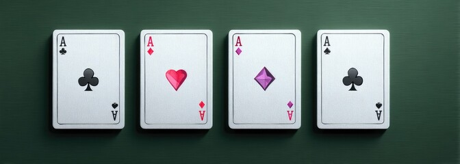 Four Aces Playing Cards on Green Felt Tabletop Gaming Theme