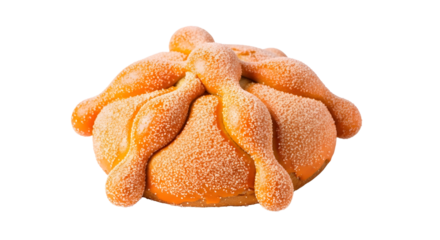 Day of the dead pan de muerto, traditional mexican sweet bread for day of the dead isolated on transparent background