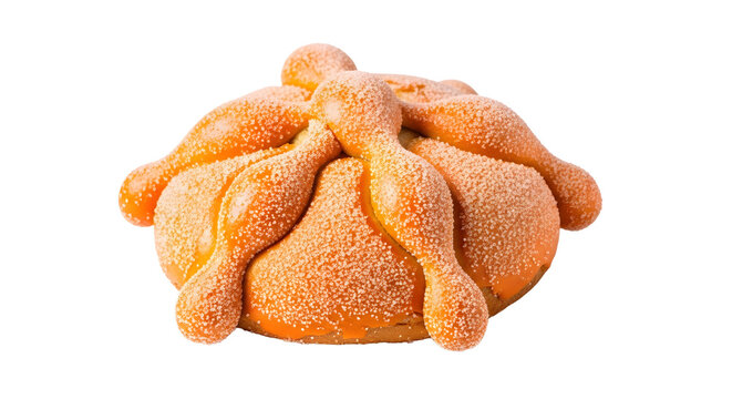 Day of the dead pan de muerto, traditional mexican sweet bread for day of the dead isolated on transparent background