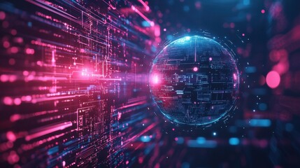 Digital world transformation futuristic technology landscape virtual reality cyber environment 3d perspective