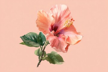 Watercolor Illustration Hibiscus Bloom With