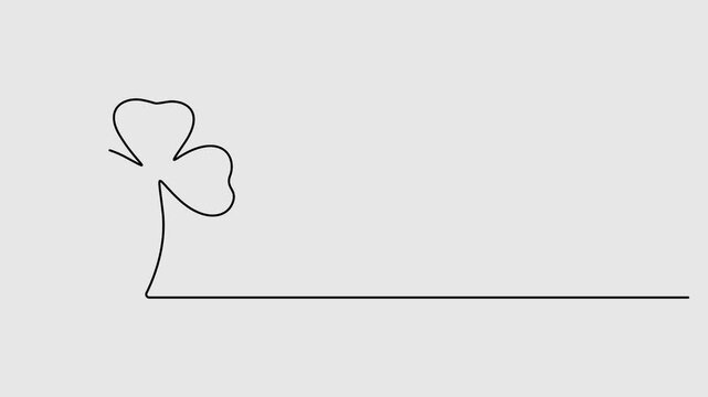 Three leaves clover continuous one line drawing animated video. Irish leaf. Saint Patrick's Day symbol animation illustration