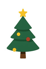 Minimalist Christmas tree illustration with star and ornaments on transparent background