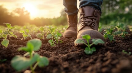 Planting seeds for a sustainable future farm fields photography evening glow close-up perspective growth and nourishment