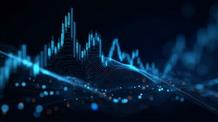 Glowing blue lines symbolize financial trends and growth.