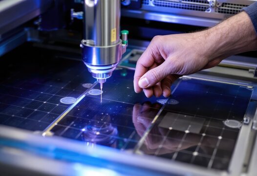 Close-up of technician working on solar panels