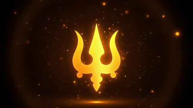 Spiritual Hindu Symbol Trishula Glowing Mystically on Dark Background.