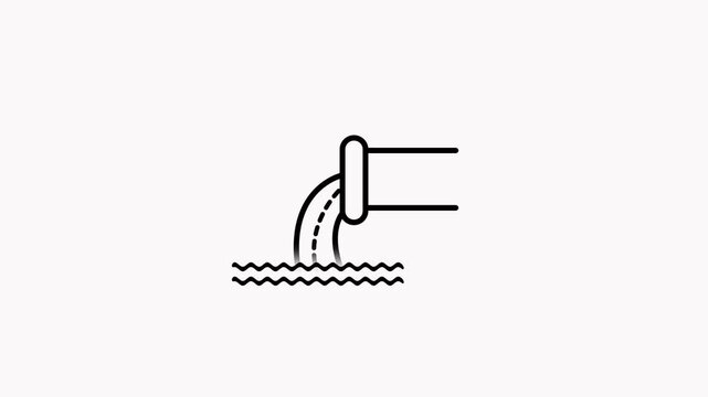 Simple Line Icon of Pipe Discharging Water into Wavy Surface on White Background discharge liquid