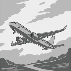 Airplane Ascending Over Landscape with Clouds aircraft