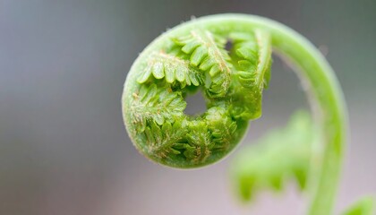 Fresh Green Fern Fiddlehead Unfurling in Spring Macro Shot