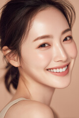 Obraz premium Korean Female Model Smiling on White Background