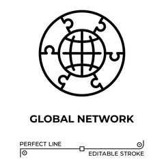 Vector line icon related to global network. Perfect Line. Editable Stroke.