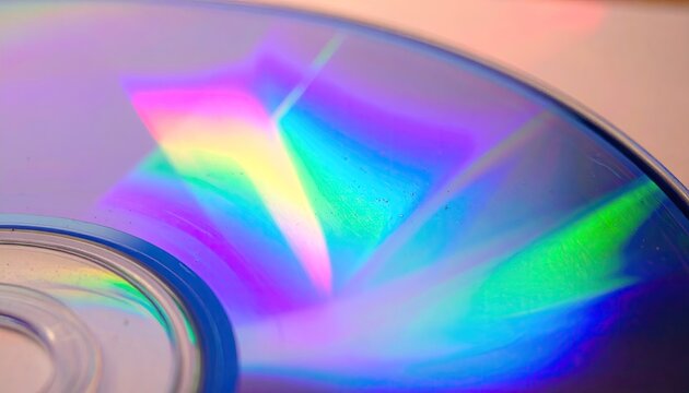 Close-Up of a Glossy CD with Rainbow Diffraction Arcs