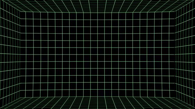Black background with a bright green grid pattern creating a tunnel effect image photo