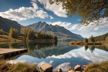 Tent by the lake in the mountains
