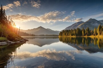 Morning view of a mountain lake