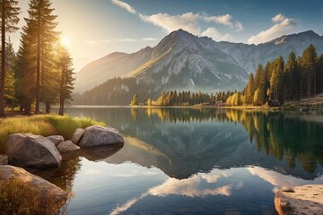 Morning view of a mountain lake
