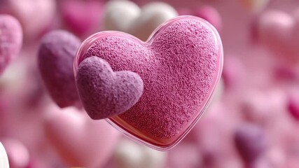 Close up of pink heart shaped candy with blurred pastel background - Powered by Adobe