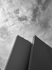 Abstract Black and White Architecture with Dual Textures and Minimal Sky
