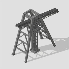 Industrial machinery structure with a complex design and sturdy construction.