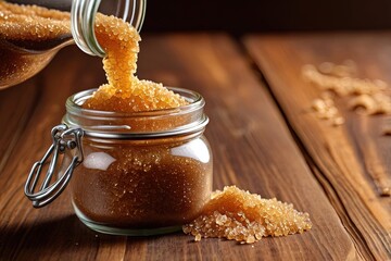 Close up of brown sugar spilling from