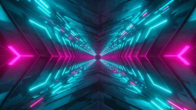 Vibrant Neon Tunnel with Dynamic Light Patterns and Futuristic Effects