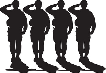 Saluting soldiers silhouette honoring the fallen
