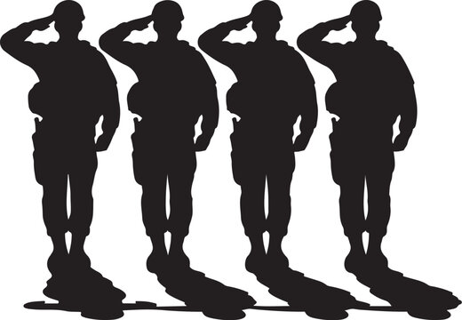 Saluting soldiers silhouette honoring the fallen