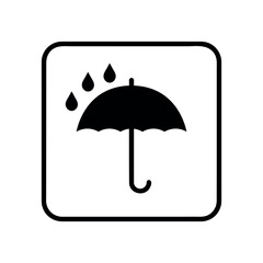 keep it dry packaging symbol, umbrella with rain drops, black sign, vector icon