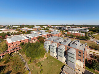 Fototapeta premium Aerial Drone View of NC State University Centennial Campus with Hunt Library and Monteith Engineering Research Center