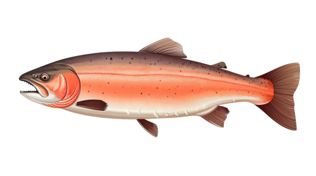 Side View of Salmon Fish Anatomy Labeled for Educational Use on Transparent Background