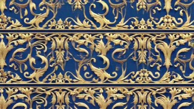Ornate golden floral pattern on a dark blue background with horizontal decorative borders design element seamless patterns backgrounds video