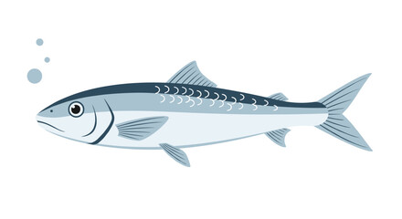 Fototapeta premium A detailed illustration of a healthy silver mackerel fish swimming in clear blue water with bubbles rising.