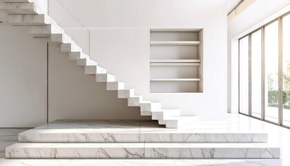 Fototapeta premium Modern White Marble Staircase in Minimalist Interior
